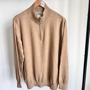 Vintage LL Bean Sweater Mens XL Brown Half 1/4 Zip Cotton Cashmere Pullover Mock